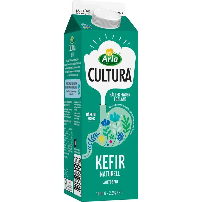 Arla Cultura Kefir Naturell Laktosfri 2,5% - Kefir Natural Lactose Free - 1l