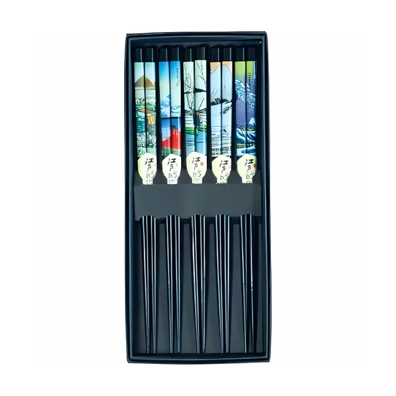 Baguettes en bois noires, style japonais, 5 paires