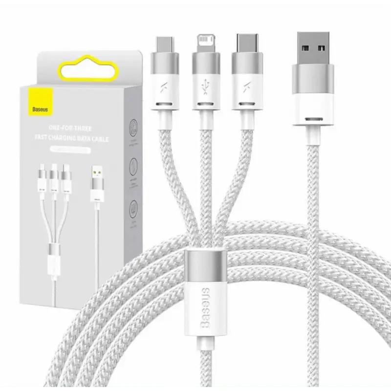 Baseus 3in1 USB Kabel StarSpeed Series, USB-C + Micro + Lightning 3,5A, 1.2m (weiss)