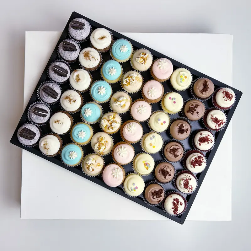 Bestseller Mini Cupcakes auf elegantem Tablar / 48 Stück