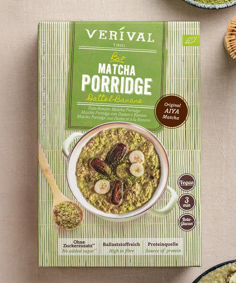 Bio Matcha Porridge Dattel-Banane 350g