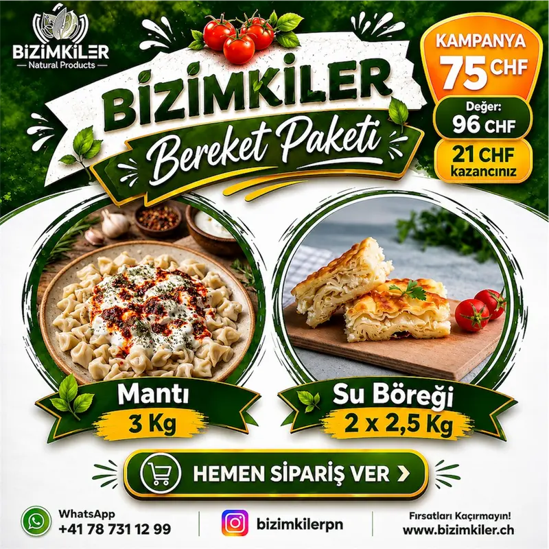 Bizimkiler Bereket Paketi – 3 Kg Mantı ve 5 Kg Su Böreği Kampanyası
