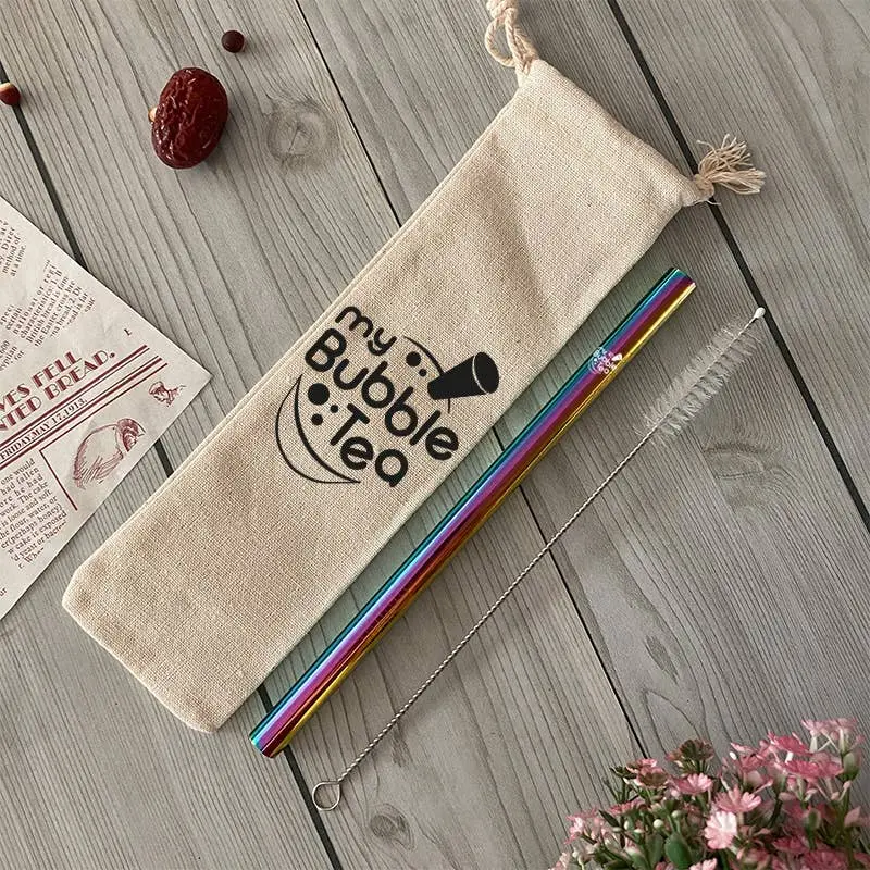 Bubble Tea Strohhalm Set aus Edelstahl – wiederverwendbar