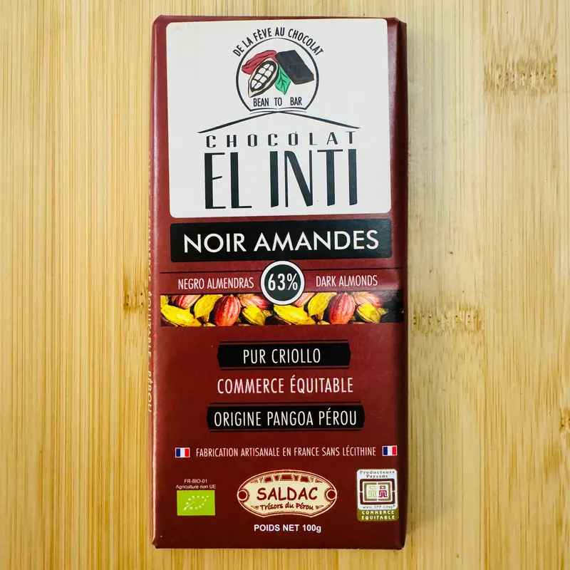 Chocolat noir aux amandes 63% BIO