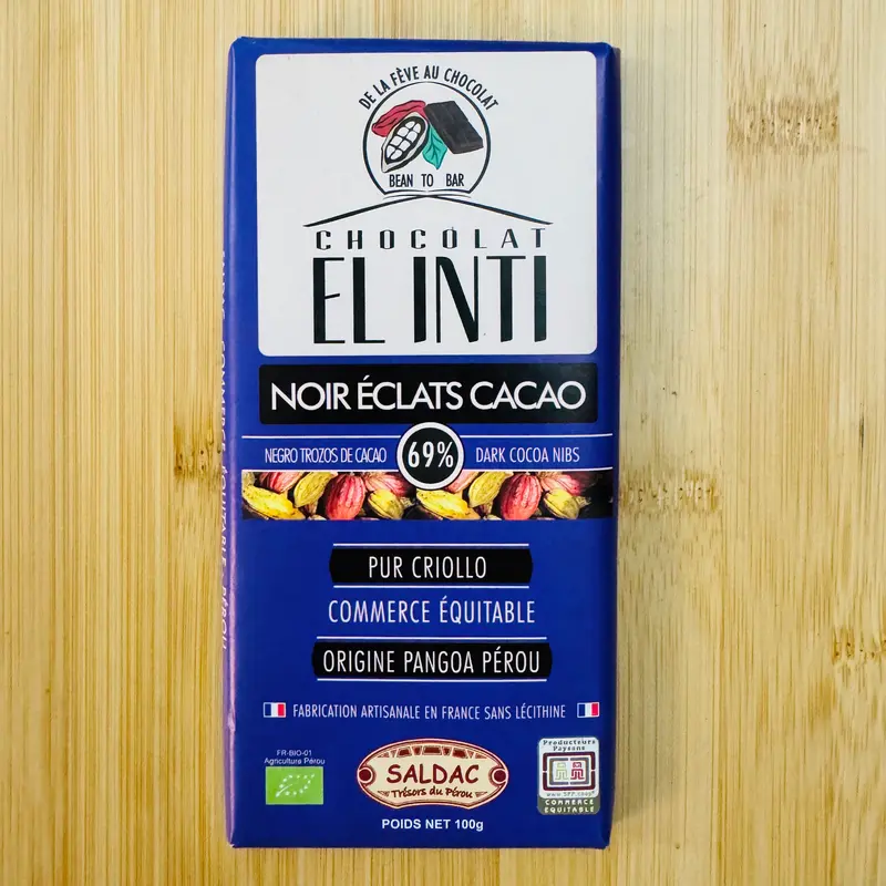 Chocolat noir aux éclats de cacao 69% BIO