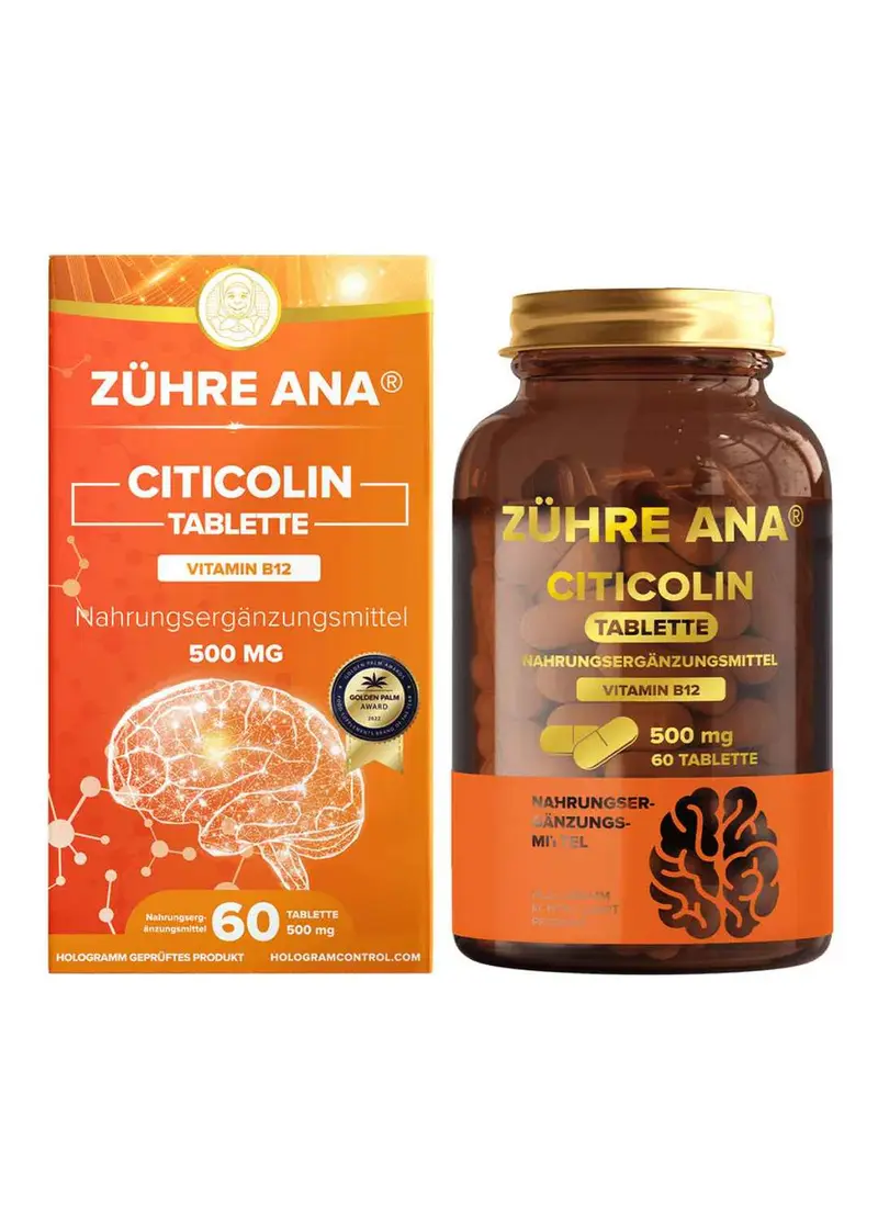 Citicolin-500 mg 60 Tabletten-Nahrungsergänzungsmittel mit Vitamin B12