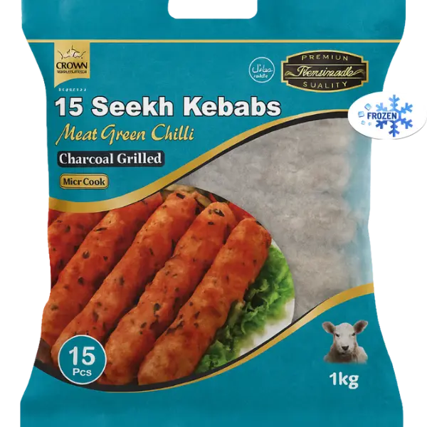 Crown Seekh Kebab Green Chilli Meat - 1 Kg (15 Pcs)