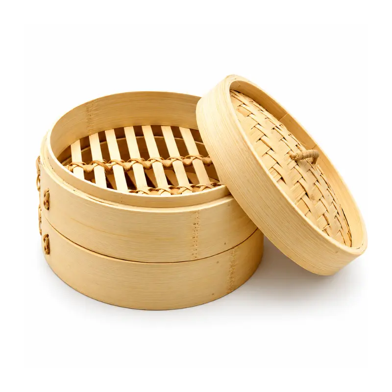 Cuiseur à Vapeur en Bambou avec 2 fonds + 1 couvercle - 25,4 cm