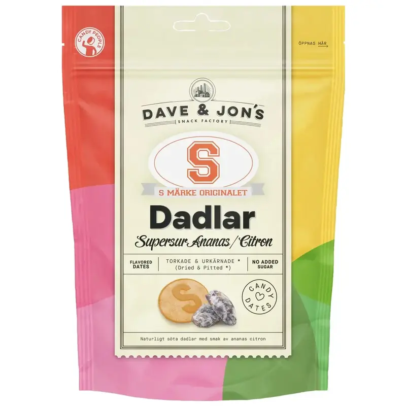 DAVE & JON'S Dadlar S-Märke Sur Citron - Dates Sour Lemon - 125 g