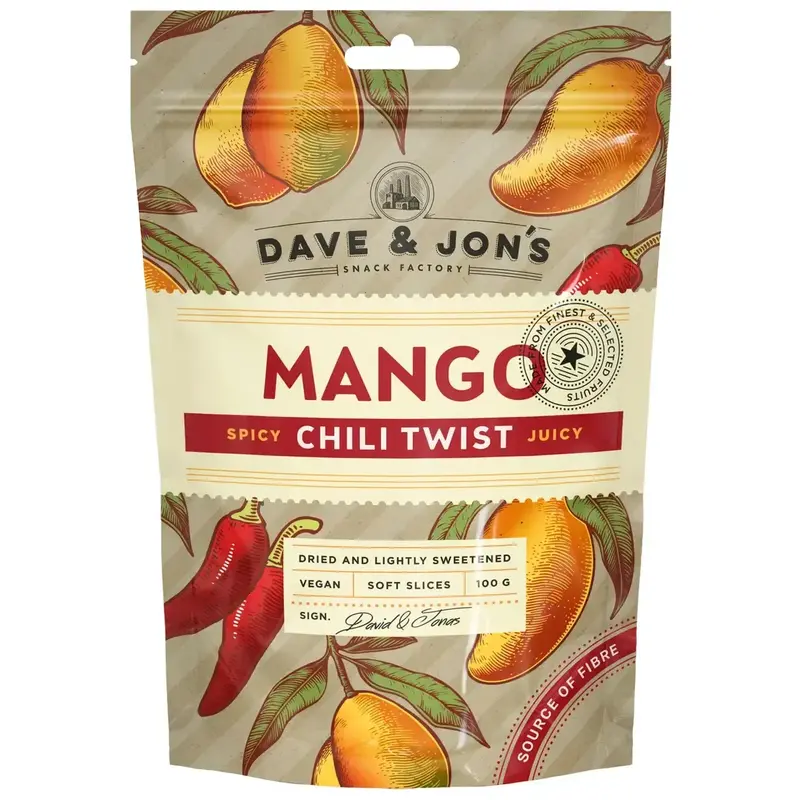 DAVE & JON'S Torkad Mango Chili Twist - Dried Mango Chili Twist - 100g