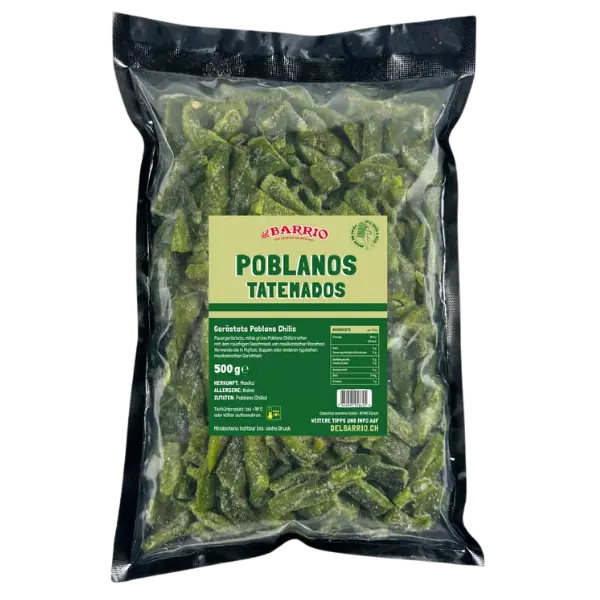 Del Barrio Roasted Poblano Chiles (Poblanos Tatemados) – 500 g