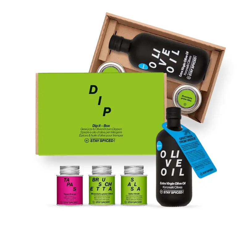 DIP IT | Gewürze Set & Olivenöl | 3 Gewürze und 1 Olivenöl in der Box