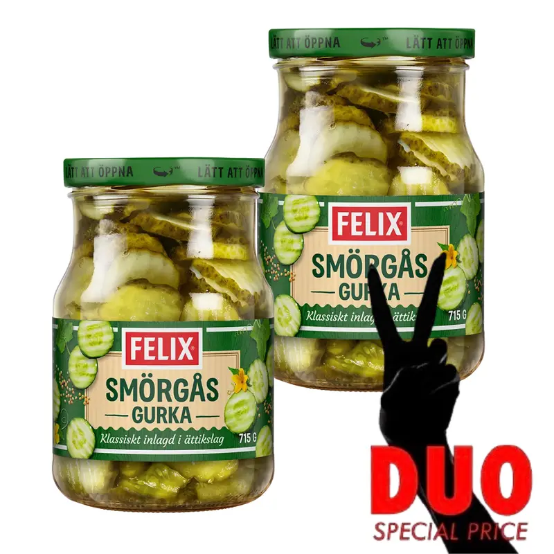 DUO Felix Smörgåsgurka - Sweet Pickled Gherkins 715 g X 2