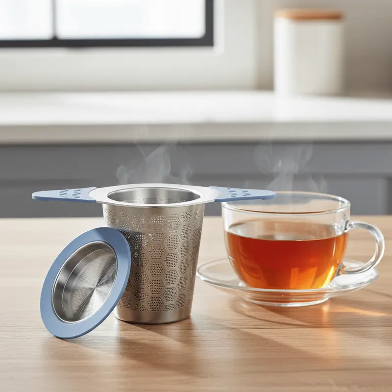 Edelstahl Teesieb mit Silikongriff blau
