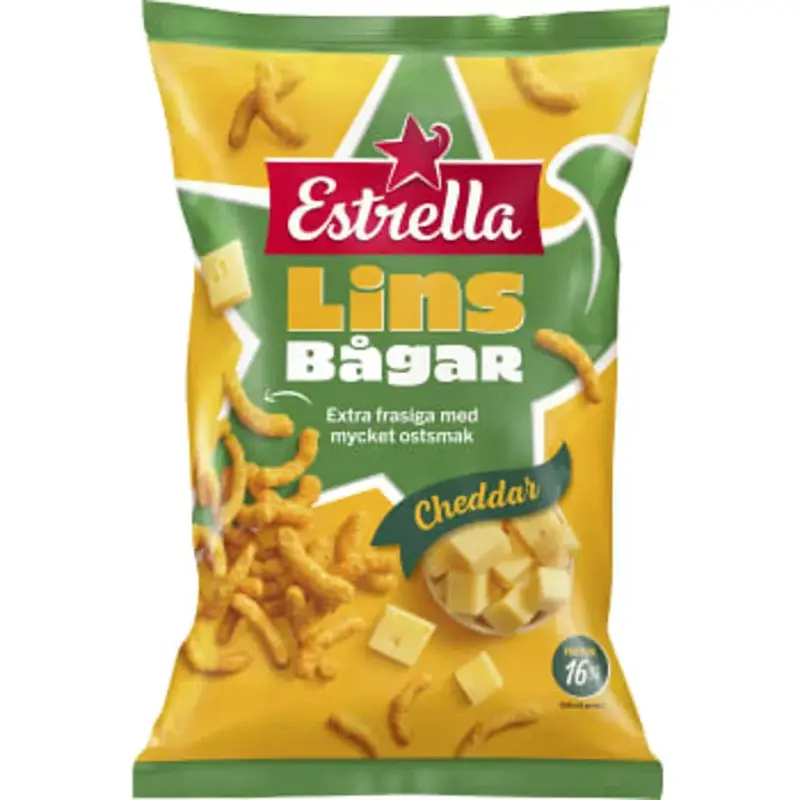 Estrella Linsbågar Cheddar  - Lentils Cheddar Cheese Snacks  - 150 g