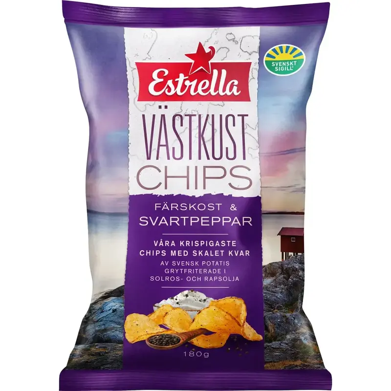 Estrella Västkustchips Färskost & Svartpeppar - Potato Chips - 180g