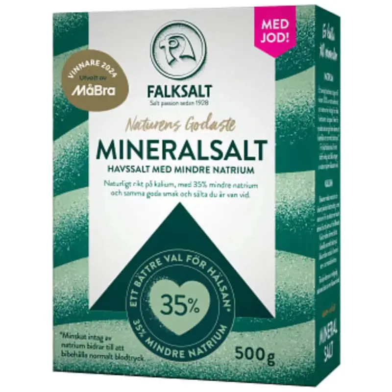 Falksalt Mineralsalt från Havet med mindre natrium, jod - Mineral Seasalt with iodine 500g