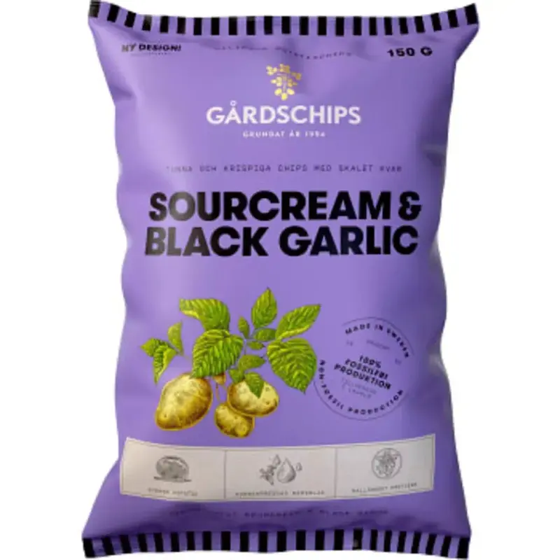 Gårdschips Chips Sourcream & black galic - 150g