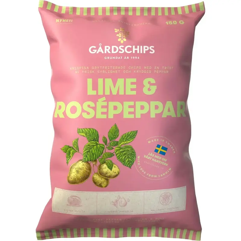 Gårdschips Lime & Rosépeppar Chips - Potato Chips Lime & Pink Pepper - 150g