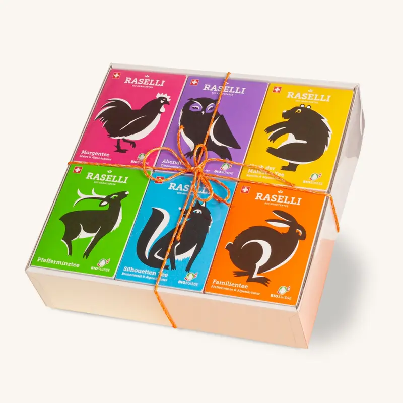 Geschenk 6er Set Beuteltee – Raselli Bio-Kräutertee-Kompositionen (6 Sorten)