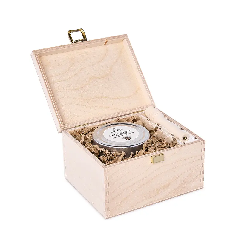 Geschenkbox mit Honig-Glas nach Wahl und Honiglöffel