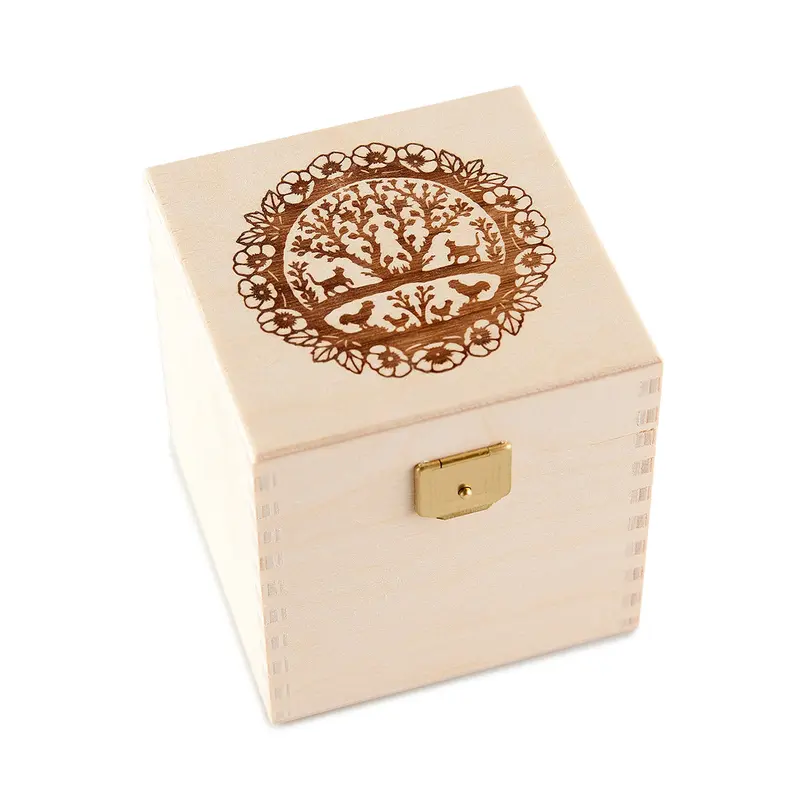 Geschenkbox mit Scherenschnitt-Motiv und einem Glas Honig