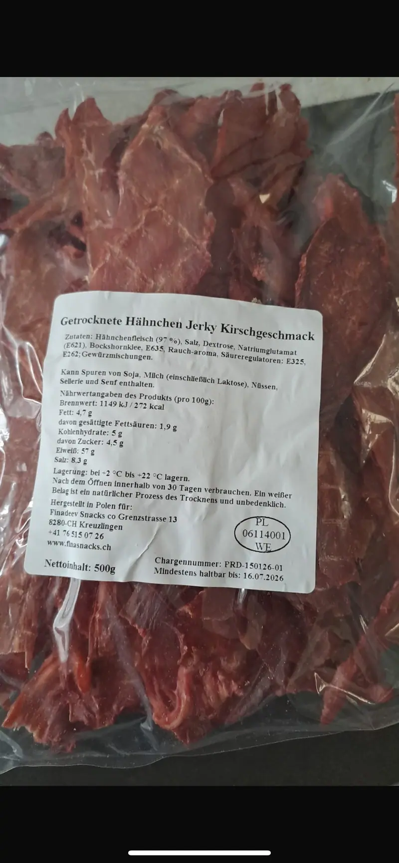 Getrocknete Hähnchen Jerky Kirschgeschmack