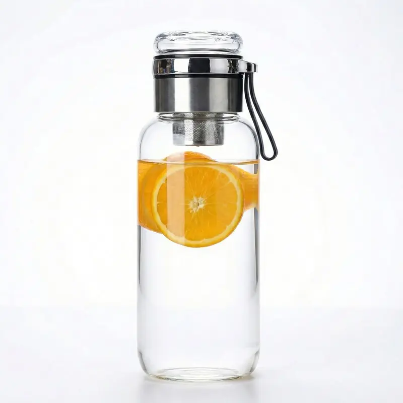 Glas Teeflasche 1000ml mit Sieb – Drehbare Teeflasche aus Borosilikatglas