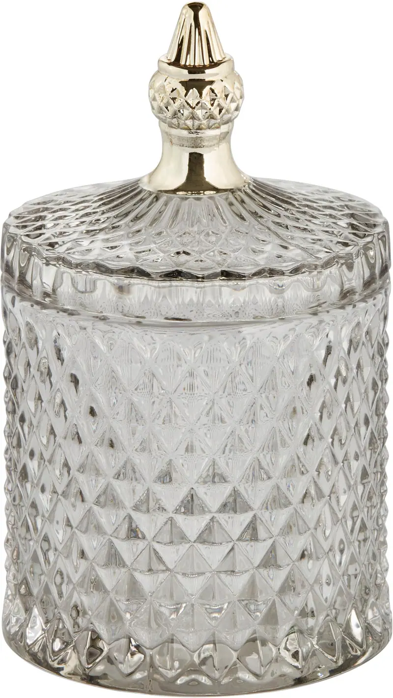 Glasdose mit Goldzapfen grau H17.5cm