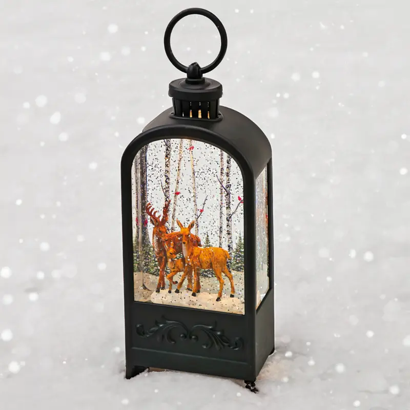 Glitterlaterne Hirschfamilie mit LED