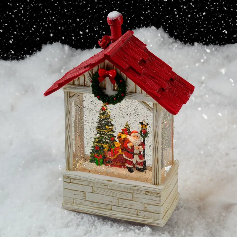 Glitzerhaus mit rotem Dach mit LED
