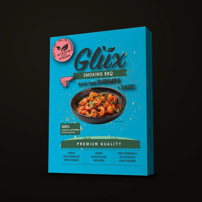 GlüxShrimps Ready to Cook «Smoking BBQ», Black Tiger Crevetten, 350 g