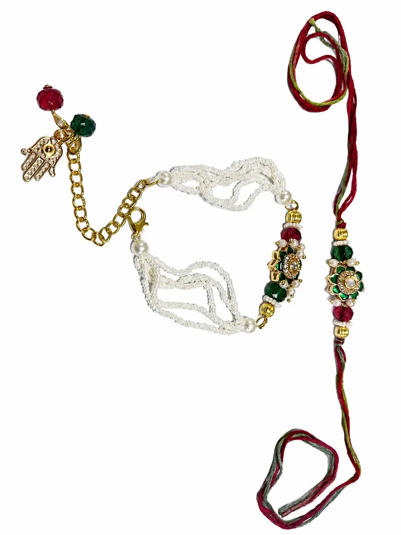 Green Flower with Pearl Rakhi Set
