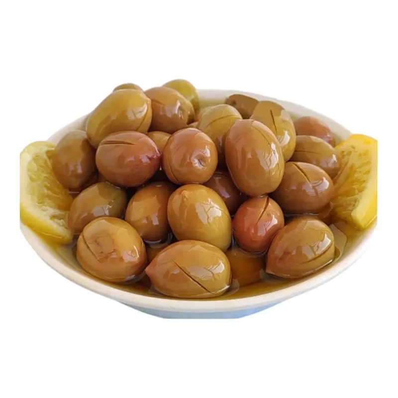 Grüne Oliven (Angeschnitten) - Eingelegt in Olivenöl - 1kg