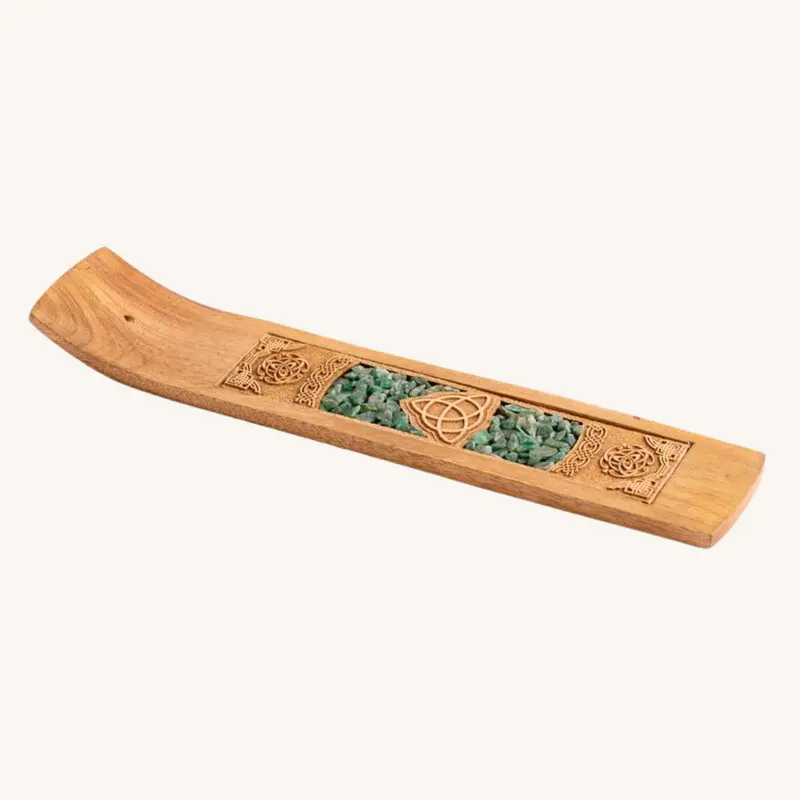 Holzhalter für Räucherstäbchen - Keltischer Knoten mit Aventurin