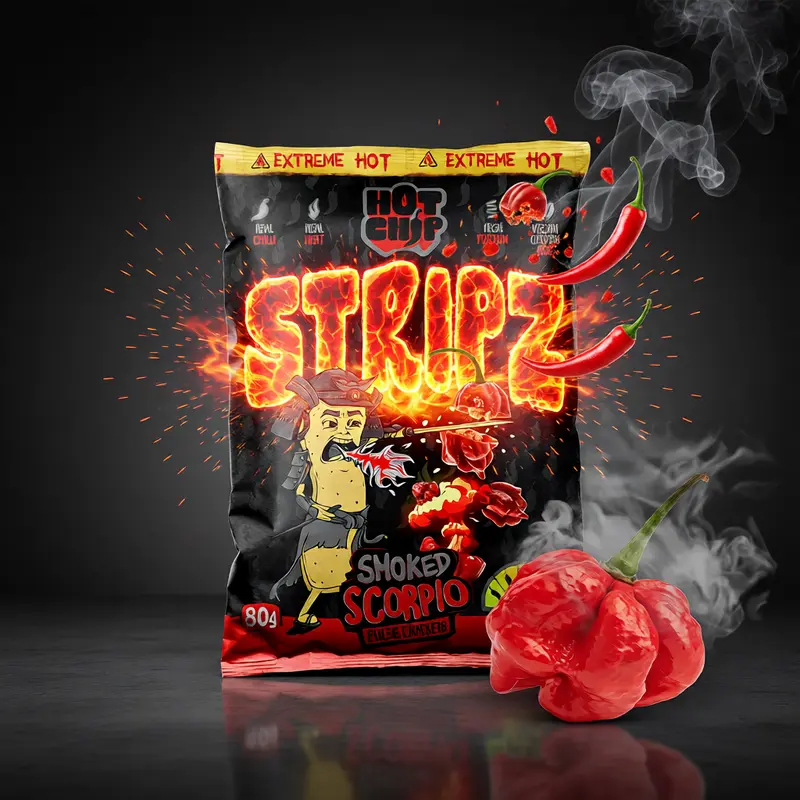 Hot Chip Strips smoked Trinidad Moruga Scorpion | feuriger Knabberspass | 80 g