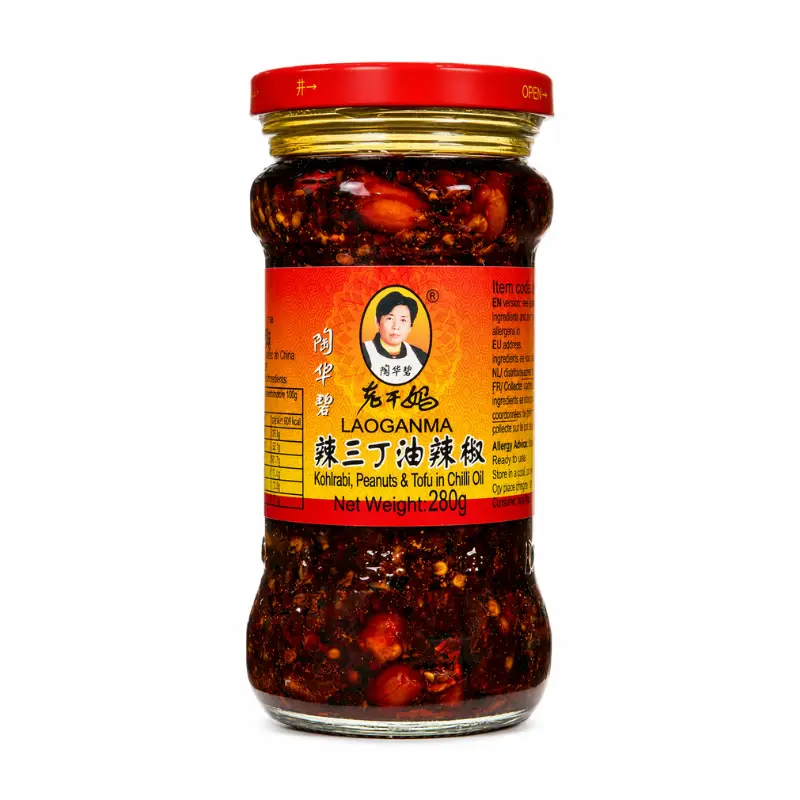 Huile pimentée croustillante aux Kohlrabi cacahuètes et tofu - LAO GAN MA - 280g