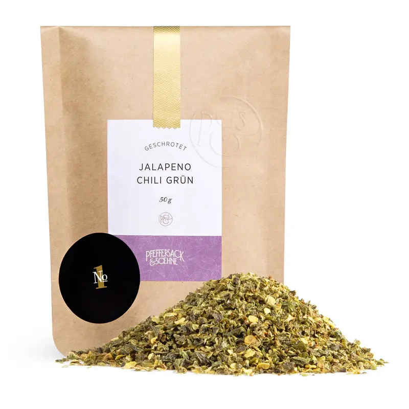 Jalapeno Chili grün geschrotet
