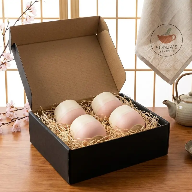 Japanisches Teebecher Set "Morgenrot" aus Keramik (4 Stück)