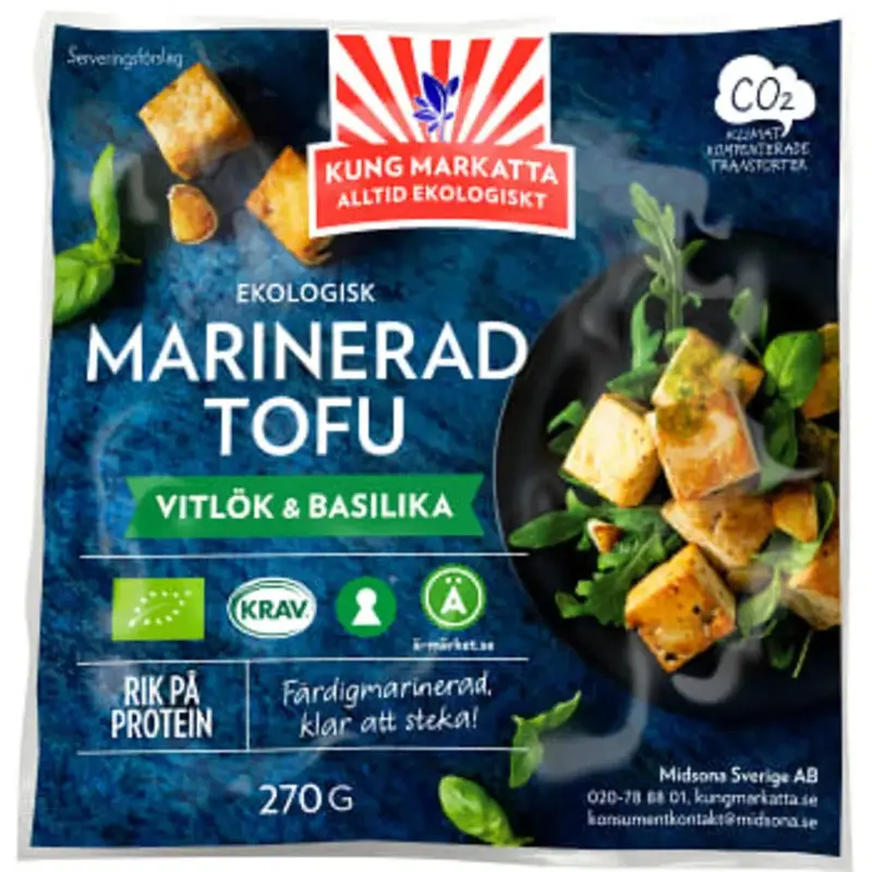 Kung Markatta Tofu marinerad vitlök basilika  Ekologisk - Tofu marinated Organic  - 270 g