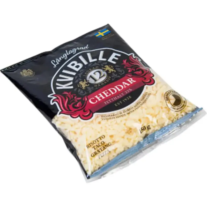 Kvibille Cheddar Riven Ost 32% - Cheddar Grated Cheese 32% - 150g