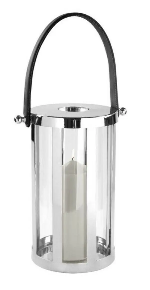 Laterne Edelstahl m. Ledergriff H 30cm
