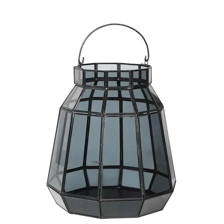 Laterne Glas schwarz H 28cm