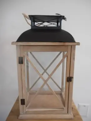 Laterne Holz beige/schwarz H 55 cm