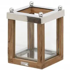 Laterne Teakholz u Edelstahl H 20 cm