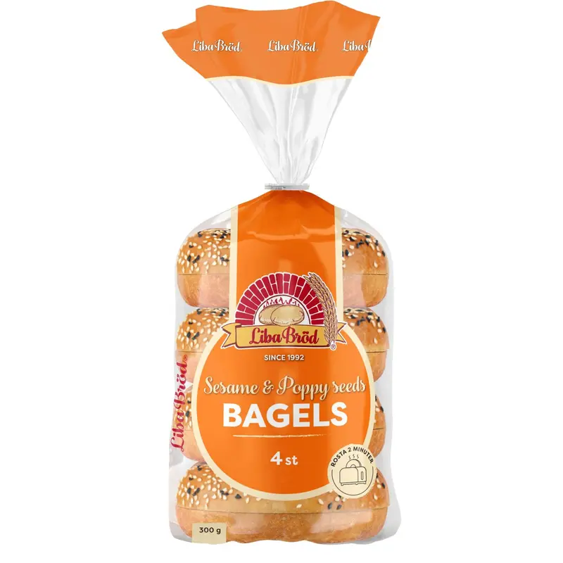 Liba Bröd Bagels Sesam & Vallmofrön – Sesame & Poppy-Seed Bagels - 300g