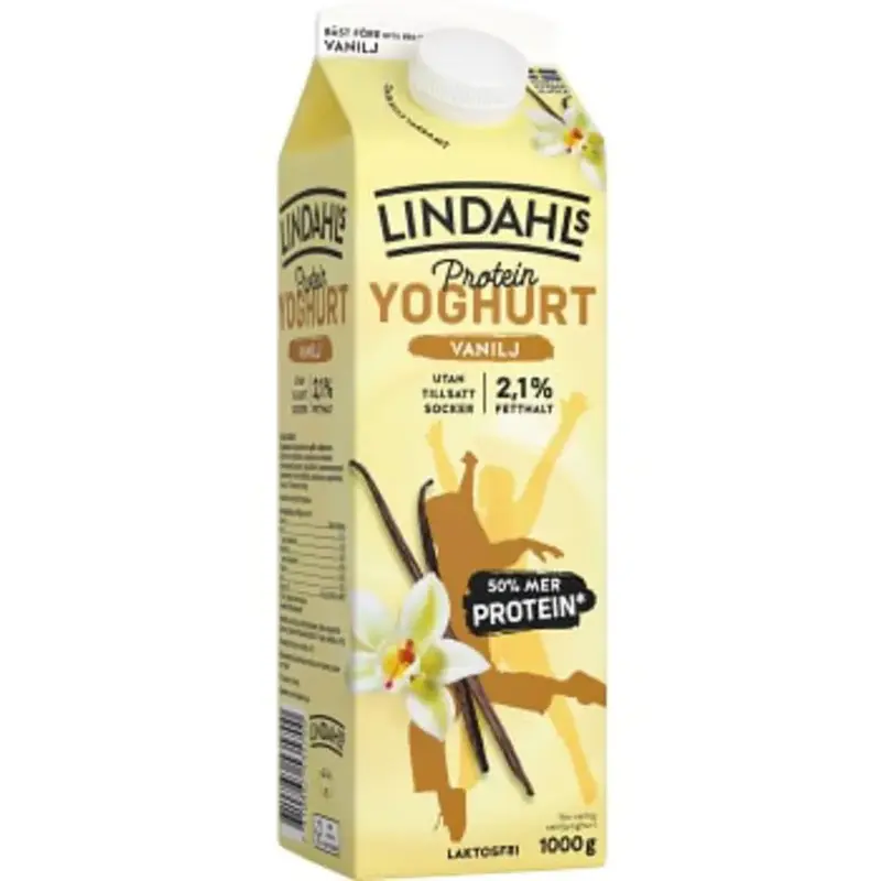 Lindahls Protein yoghurt Vanilj Laktosfri 2,1% - Yogurt Vanilla Lactose Free - 1l