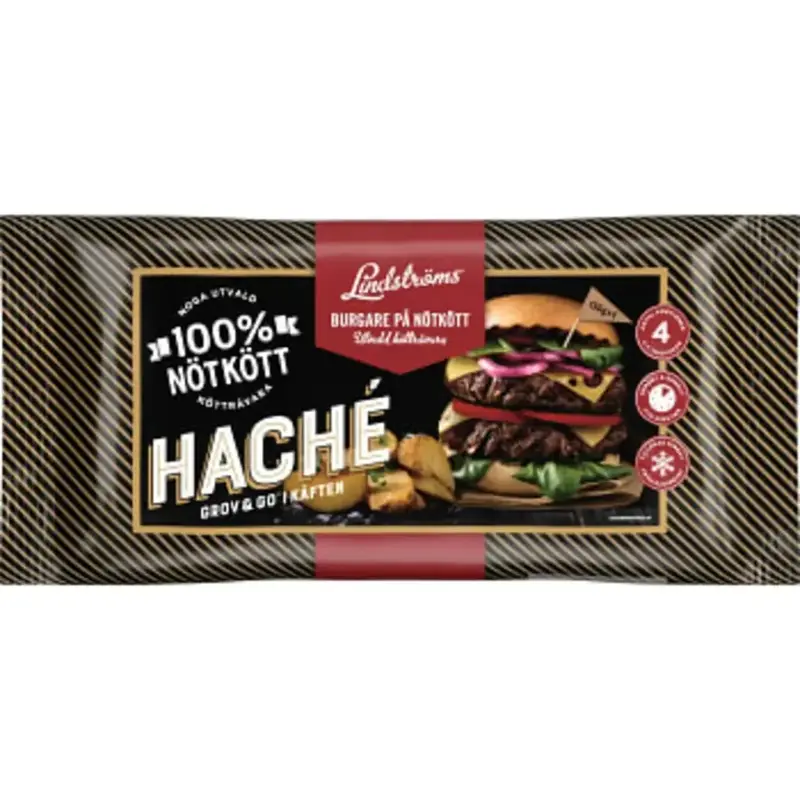 Lindströms Hachéburgare på nötkött Fryst - Beef burger Frozen - 520g