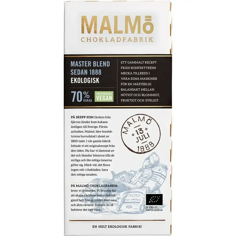 Malmö Chokladfabrik Mörk Choklad Master Blend 70% - Dark Chocolate Master Blend- 80g