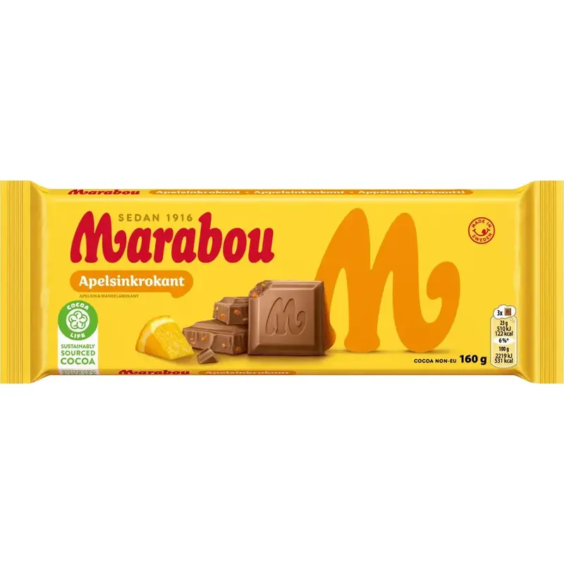 Marabou Apelsin krokant - Milk Chocolate with Orange Crisp 160 g
